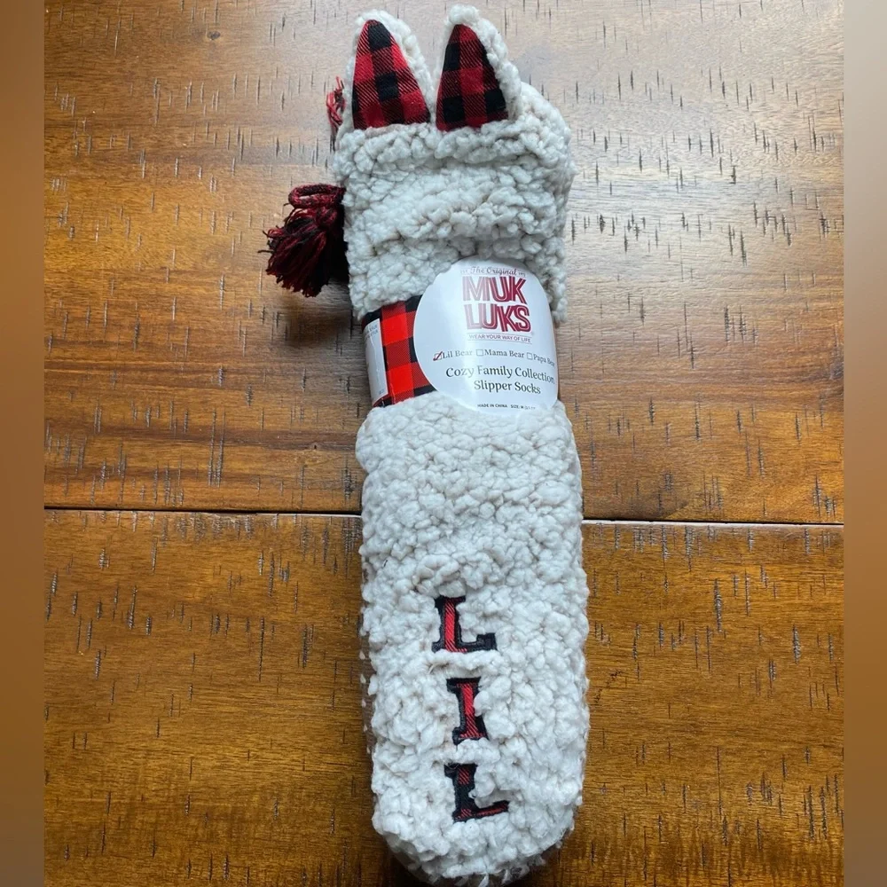 •NEW•Muk Luks Kids Cozy Sherpa Slipper Sock- IVORY BUFFALO